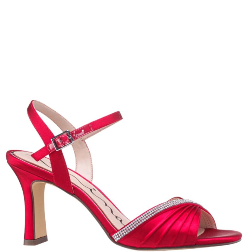 Nina Agnes Jeweled Heels 9 Red Satin NWOT Ankle Strap Formal Cocktail